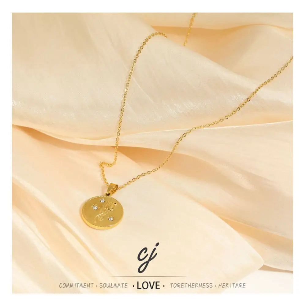 Carline Jewelry 18K Gold Plated Stainless Steel Link Necklace Trendy Rose Design Claw Setting Zircons Hot Sale for Women Girls