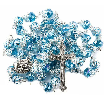 Wholesale Religious Supplies Gift Necklace Prayer Beads 6*8mm Crystal Rosary Jerusalem With Box Jesus Cross Necklace