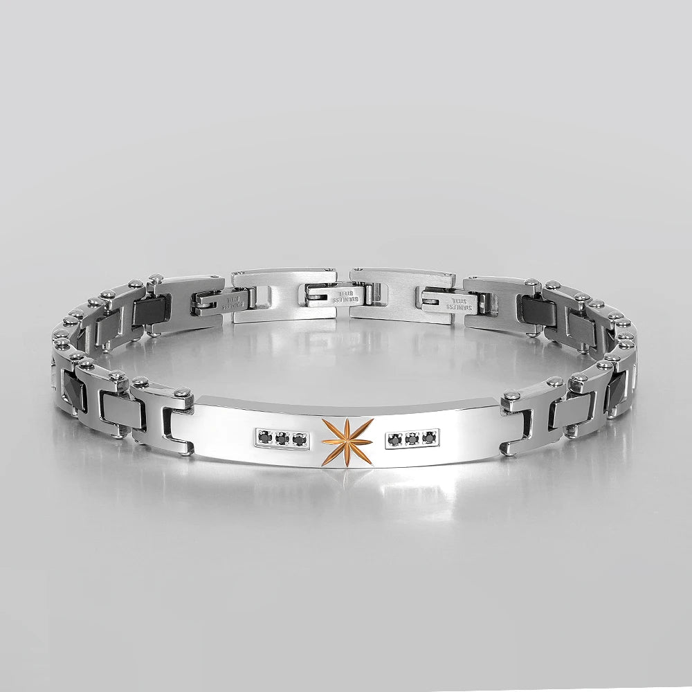 Premium Stainless Steel Men's Ceramic Bracelet Jewelry with Black Zircon Gold Star Durable Fashionable Perfect for All Occasions MegaBDM