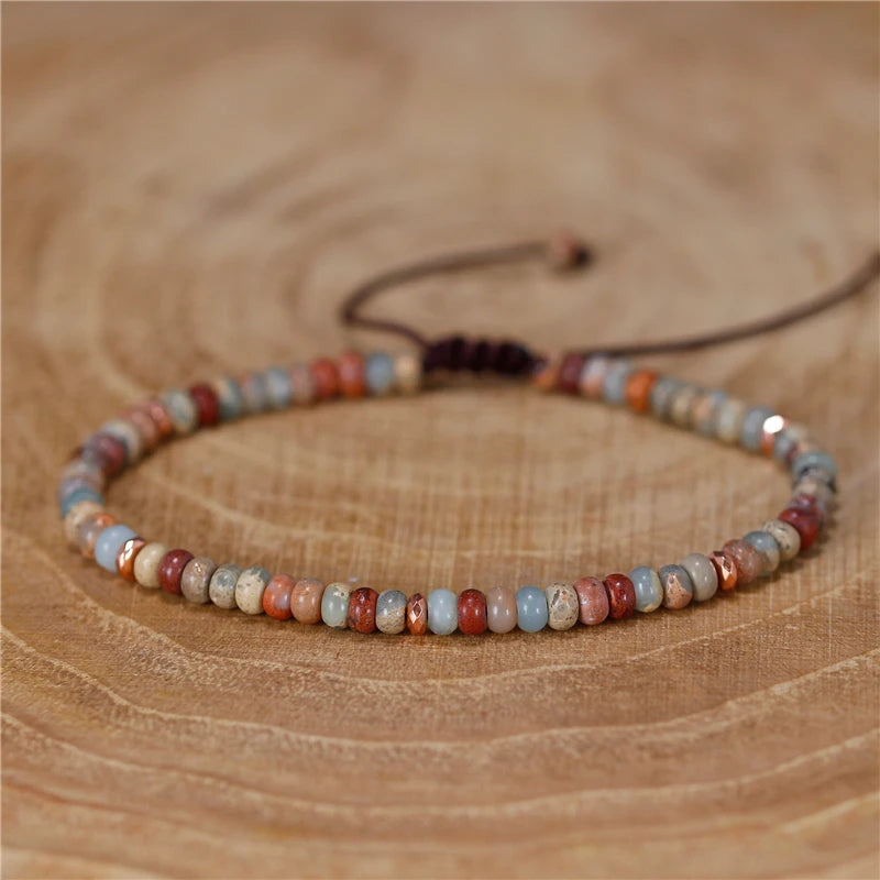 YueTong Natural Stone Beads Tibetan Bracelet for Men Women Yoga Adjustable Rose Quartz Beads Bracelet Dainty Friendship Jewelry