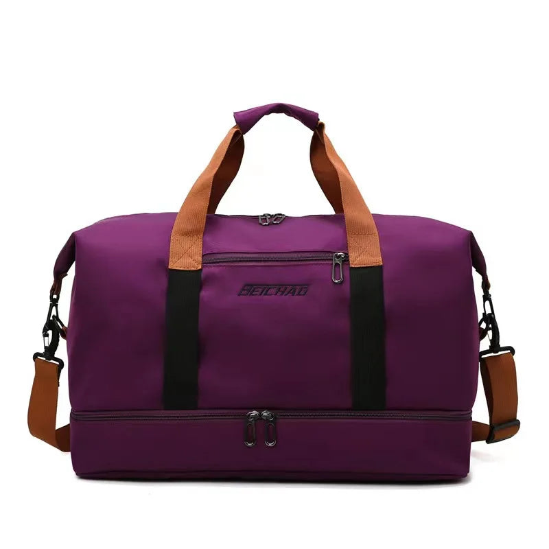 Waterproof Travel Duffle Bag with Trolley Sleeve Large Capacity Gym Bag Custom Logo Wet & Dry Separation for Outdoor Activities