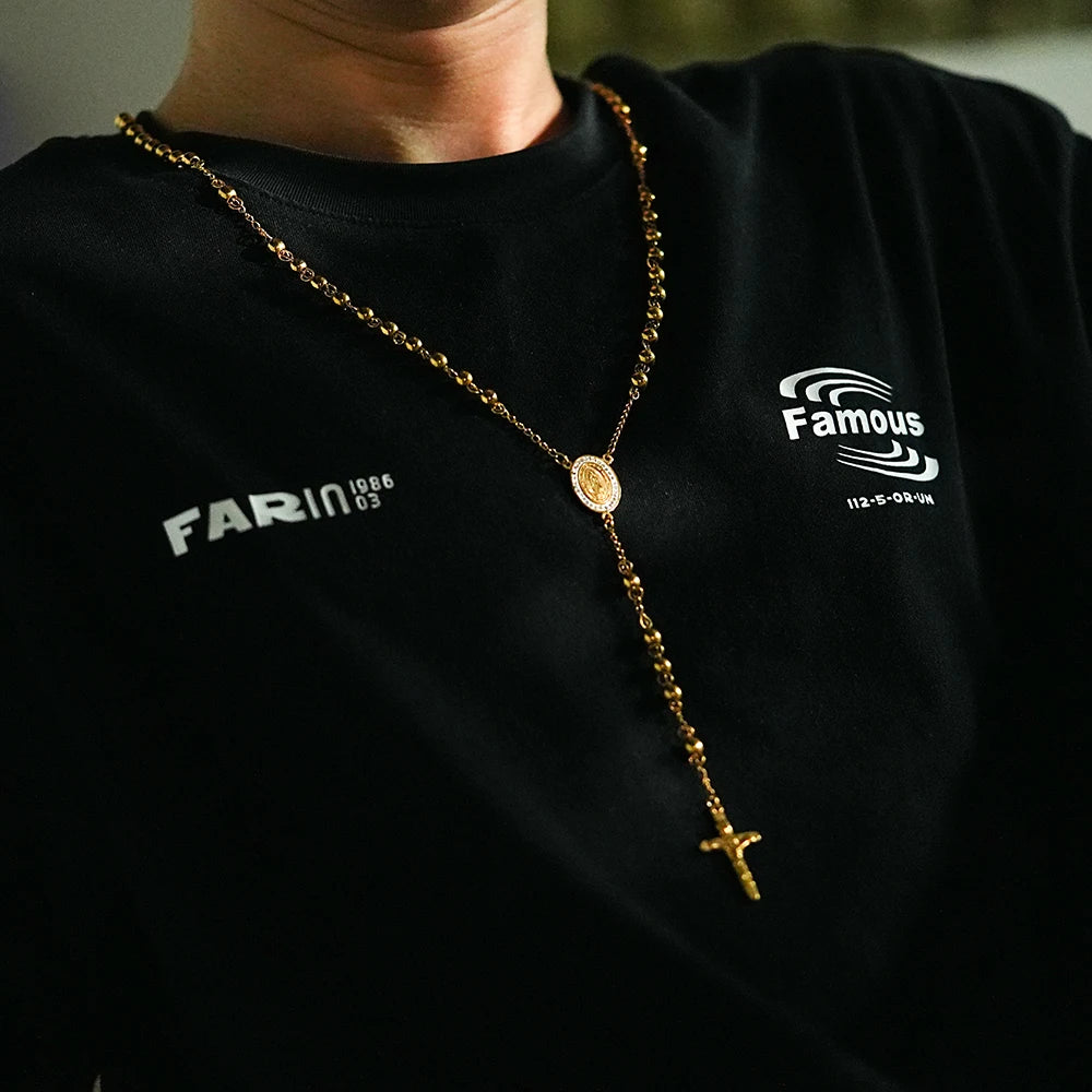 Religious Chapelet Catholique Stainless Steel 18K Gold Plated Virgin Mary Pendant Cross Catholic Rosary Necklace