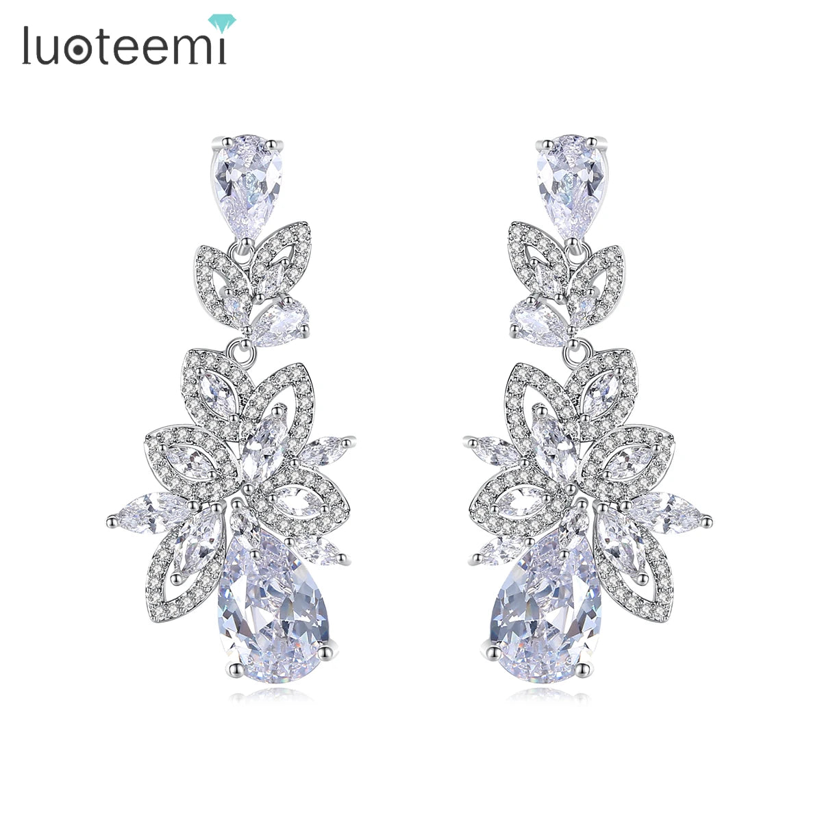 LUOTEEMI Designer Wedding Charm Earrings Women Jewelry Cubic Zirconia Drop Earring for Lady