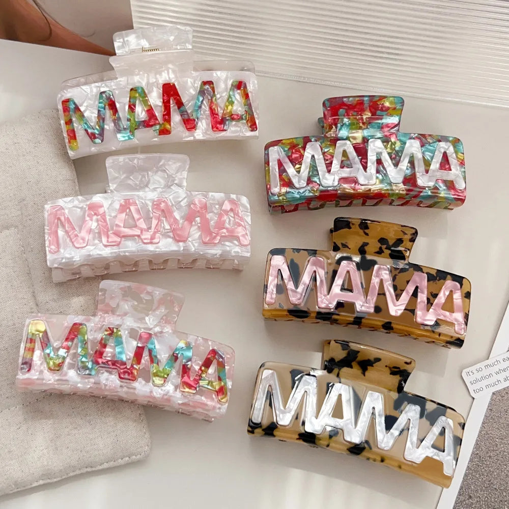 Yi YHJ Hot Sale Hair Accessories Large 10cm MAMA Letter PVC Custom Hair Cilp Shark Clip Hair Claw Clips Girl Woman Wholesale