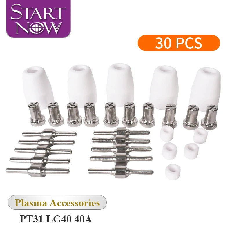 Startnow PT31 Plasma Cutting Torch 30PCS Nozzle Electrode Nickel-plated Cutting Consumables Kit for LG40 CUT50 Welding Machine