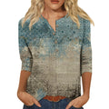 3/4 Sleeve Round Neck With Buttons Women T-shirts for Spring Summer Fashion Print Casual T-Shirts for Women-A4010202MG012
