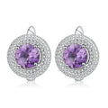 Abiding Round White Cz Natural Amethyst Gemstone 925 Sterling Silver Korean Charm Earrings Jewelry for Women Girls