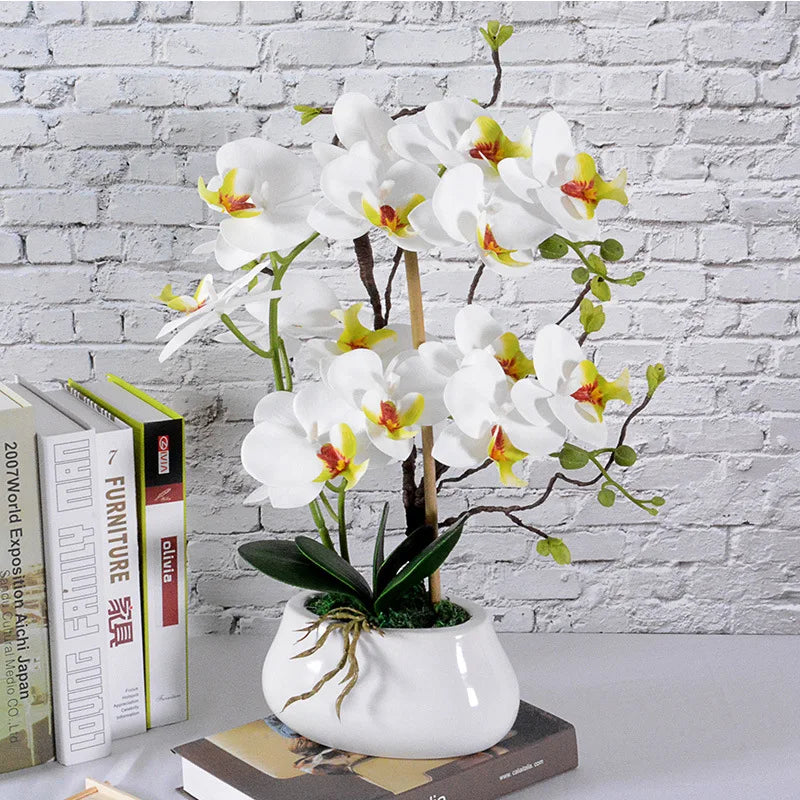 D-LP002 Studios White Phalaenopsis Faux Orchid in Pot  for Home Decoration