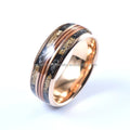 Triple Channel Tungsten Wedding Band for Men 8mm Rose Gold with Meteorite Gold Foil Inlay Plated Ring for Engagement