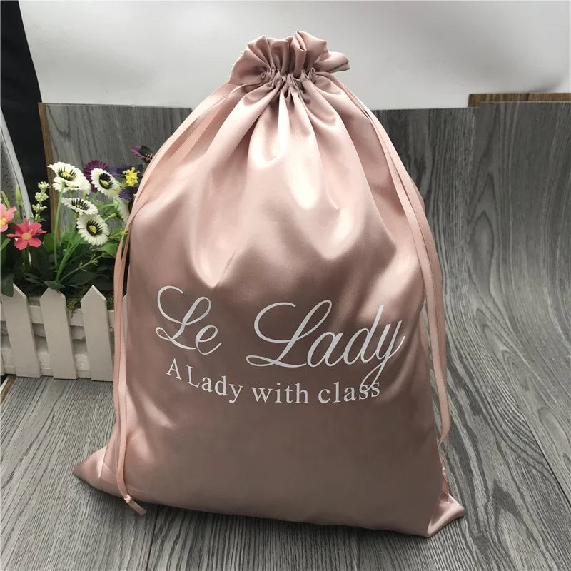 Luxury Nude Silk Satin Bag Virgin Hair Extension Packaging Bag for Wigs/hair Bundles/braids