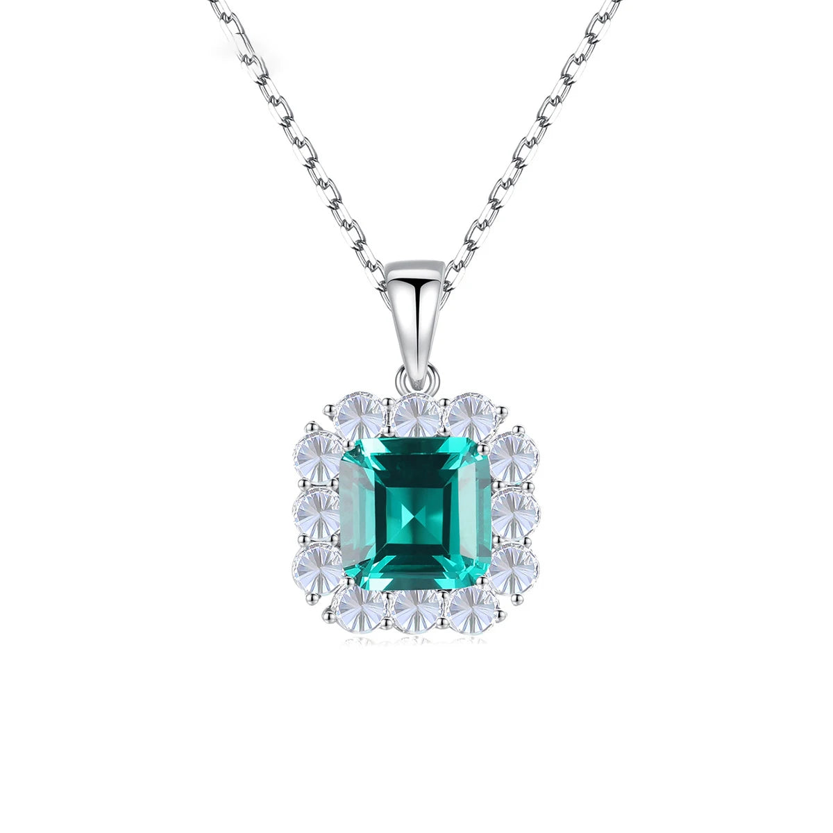 Luxury 925 Sterling Silver Green Cubic Zirconia Pendant Necklace for Women
