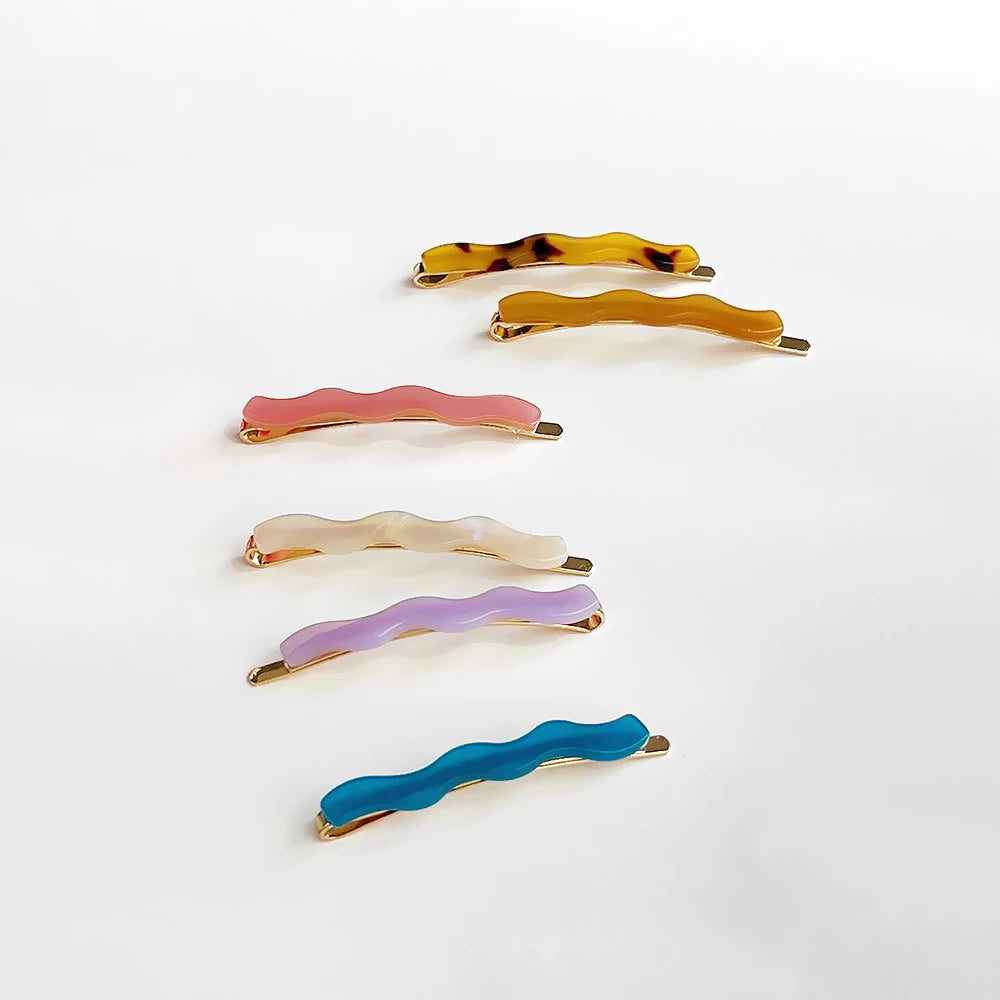 Small Wavy Acetate Bling Golden Alloy Hairpins Girl Hair Clips Accessories Women Simple Metal Hairgrips