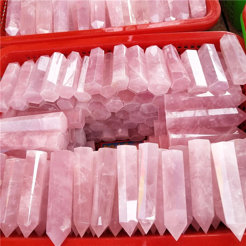 Factory Price Polished Rose Quartz Points Wands High Quality pink Rose Quartz Crystal Points Tower