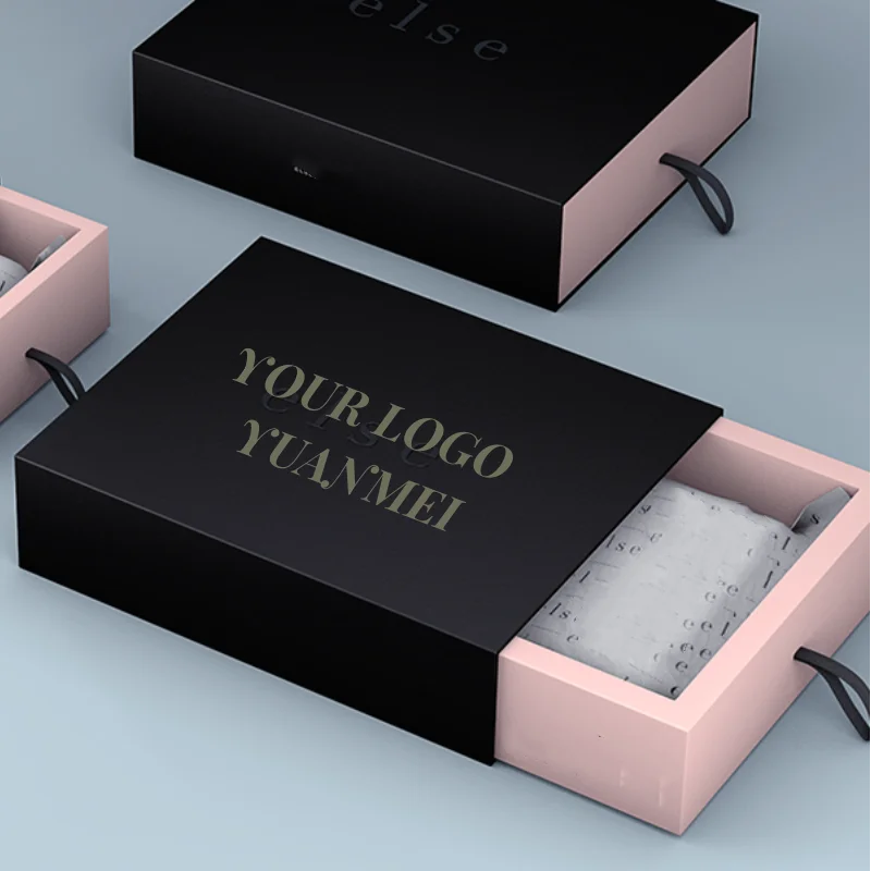 Customized Handmade Jewelry Paper Packaging Box Fancy Textured Black Rigid Drawer with Embossing and Matt Lamination for Watch