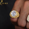 Luxury 14*12mm 9ct 925 Sterling Silver Oval Cut VVS Moissanite Diamond Cluster Gemstone Ring Iced Out Engagement Jewelry for Men