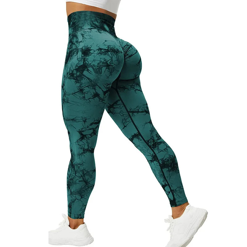 2026 Hot Sale Women Tie Dye Peach Hip High Waist Yoga Pants Four-Way Stretch Eco-Friendly Seamless Quick Drying Leggings
