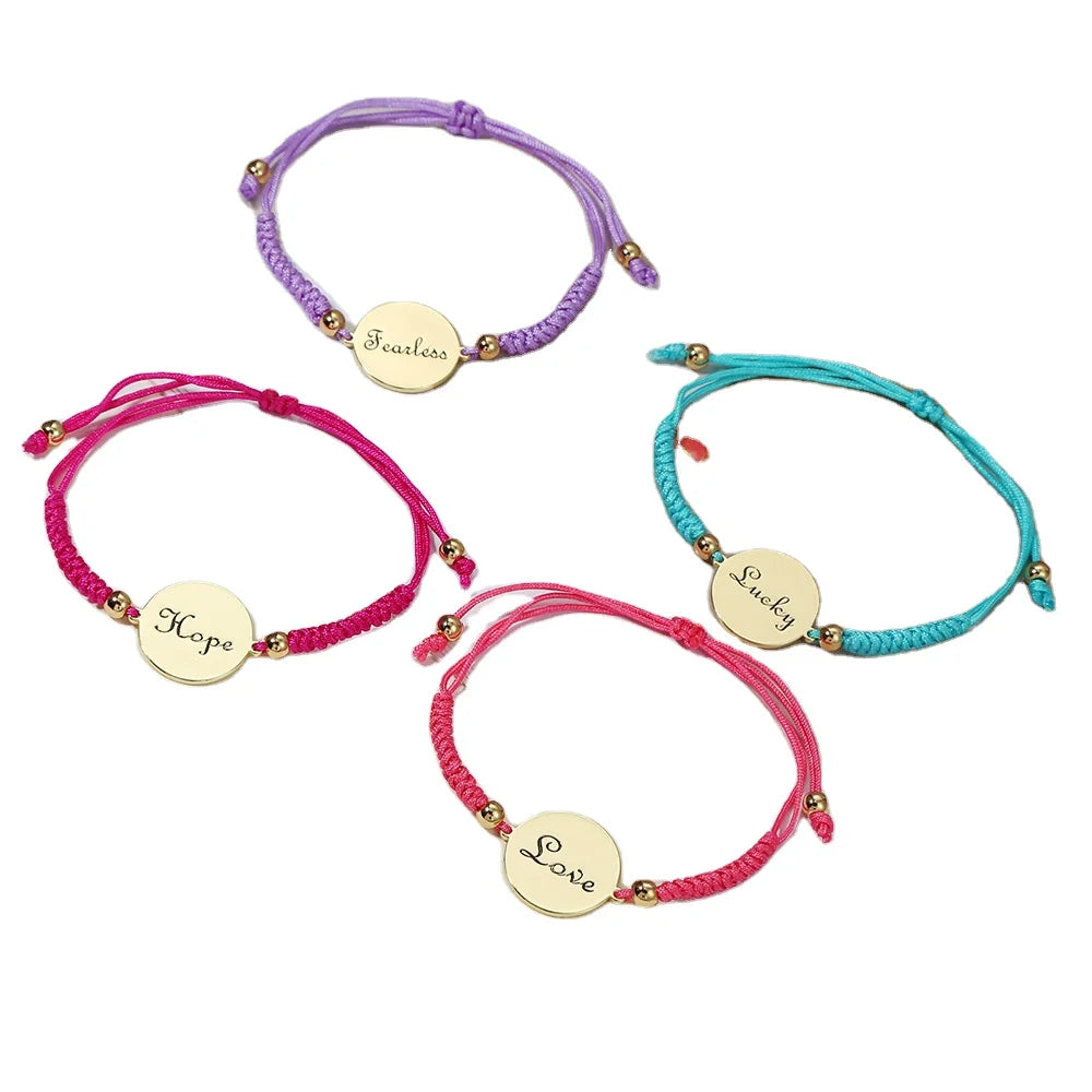 New Hot Selling Personality Word Woven Bracelet Simple Rope Braided Brass Charm Word Bracelet for Women