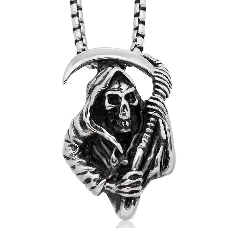 SC 2021 Personality Titanium Necklace Domineering Death Sickle Pendant Trend Men's Stainless Steel Chain Skull Necklace