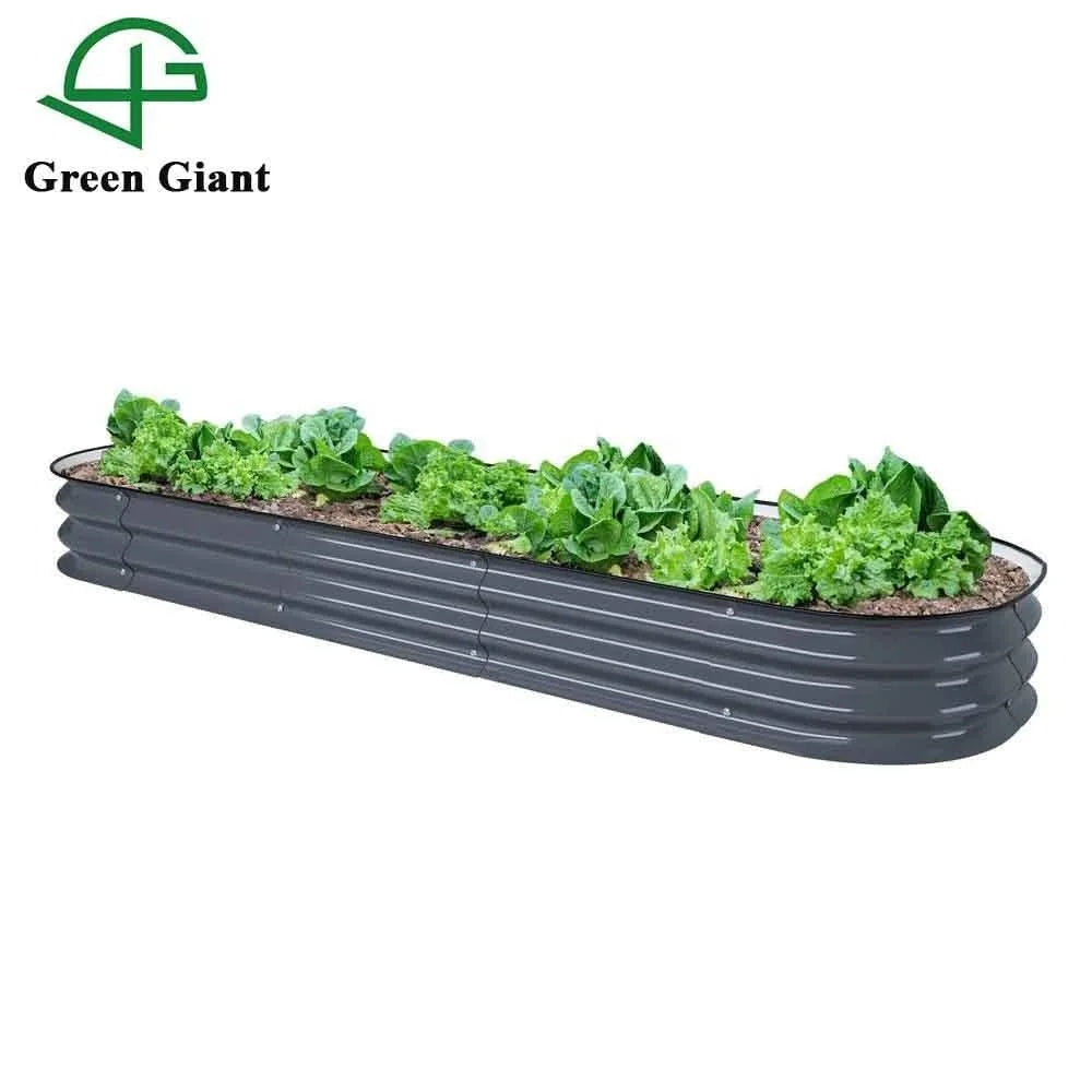 Outdoor Gardening  Planter Box 8'' Tall 6-in-1 Grey Modular Corrugated Metal Raised Garden Bed
