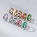 Fashion Colorful Pink Green Purple Baguette CZ Jewelry 18K Gold Plated Stainless Steel Pave Cubic Zirconia Rings 2023