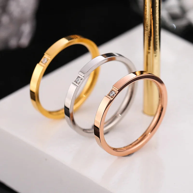 DAIHE Non Tarnish Fashion Stainless Steel Jewelry Ring Unisex Couple Diamond Ring