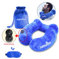 Self-inflate Inflatable Neck Travel Pillow Soft Velvet Cover EN71 Certified Washable for Airplanes Car Office