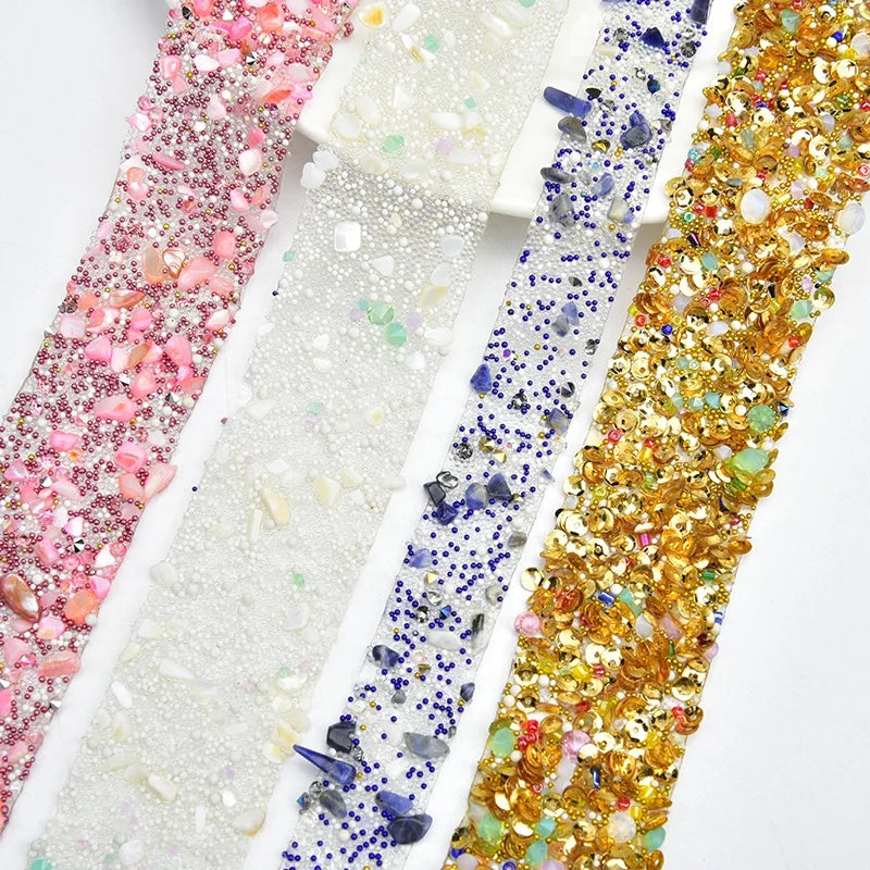 Hot Fix Gravel Stones Rhinestone Strips Tape Strass Sequins Beads Trim Banding for Bridal Dress Clothes Decoration Applique