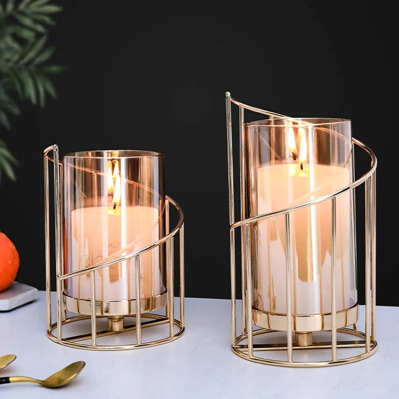 O-X471 Wholesale Nordic Romantic Candlestick Decoration for Living Room Table European Iron Glass Table Candle Ornaments