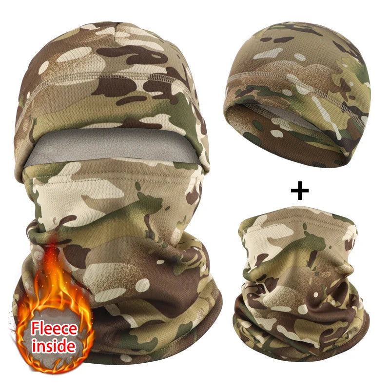 Winter Warm Windproof Motorcycle Camo Fleece Cycling Ski Tube Neck Gaiter Warmer Bandana Beanie Cap Set