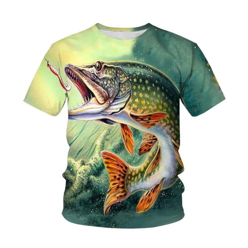 Quick Dry Fishing Style Digital Printing Short Sleeve Hiking T-Shirt Comfortable and Stylish for Outdoor Activities