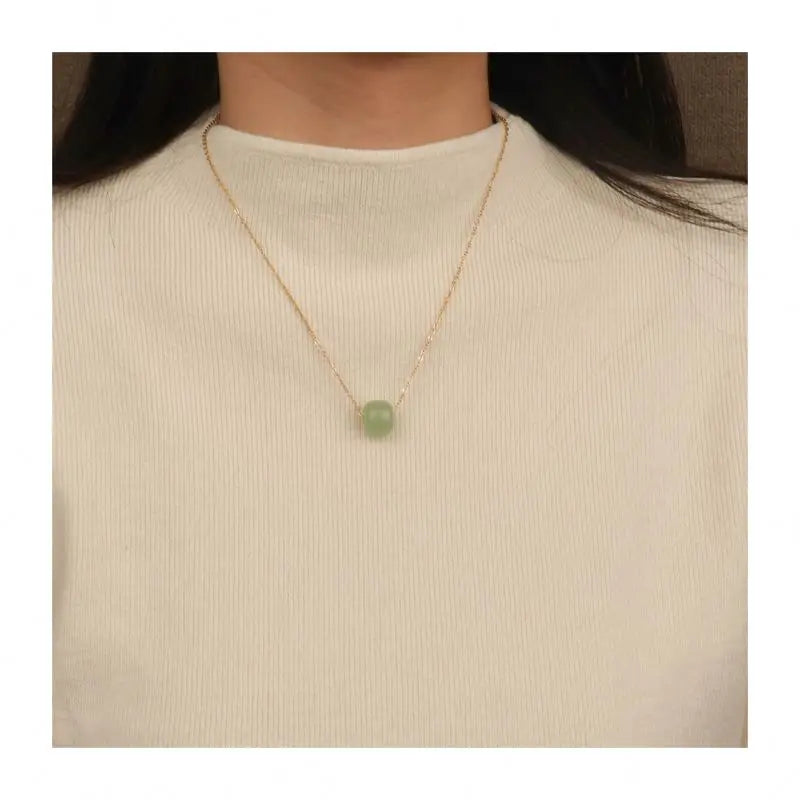 Chris April 316L Stainless Steel PVD Plated Charm Drop Gem Natural Jade Pendant Necklace