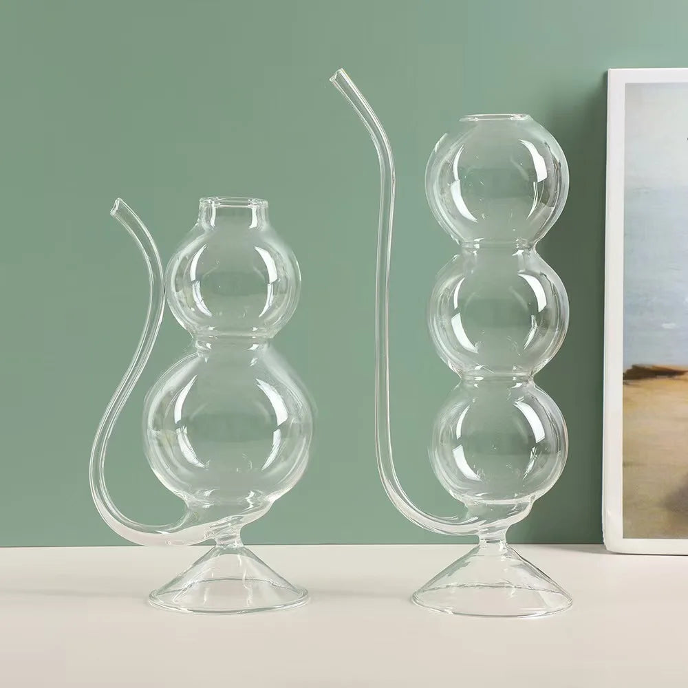 Wholesale Ins Wind High-grade Sense Bubble Round Ball Chicken Tail Champagne with Straw Sugar Gourd Glass