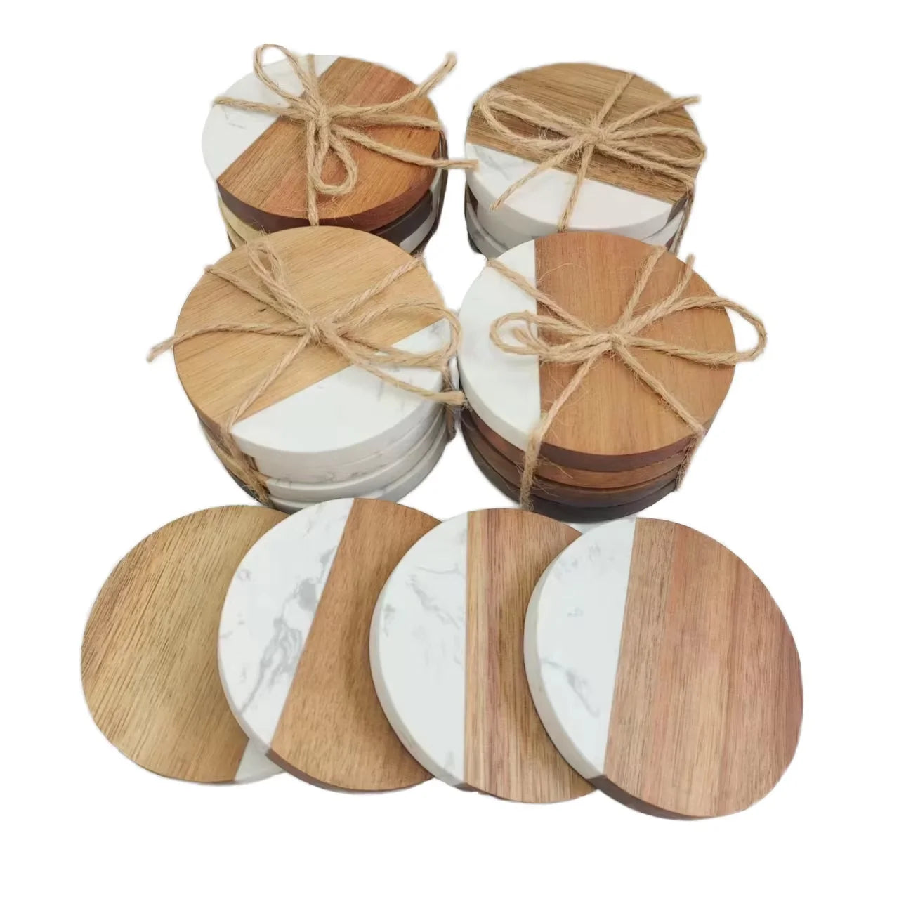 Bar Home Creative Marble Splicing Wooden Placemat Round Coaster Customize Cup Coaster