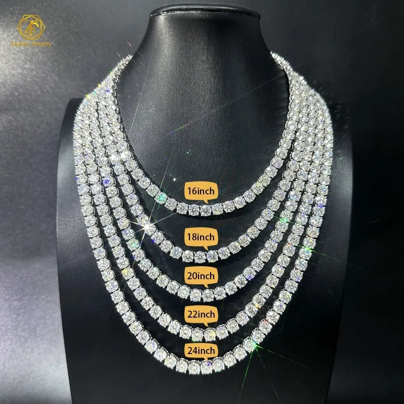 Fine Jewelry Necklace 1 Carat 6.5mm Big Size Moissanite Diamond 18k Gold Plated 925 Sterling Silver Base Moissanite Tennis Chain