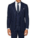 Navy Blue Pinstripes Men Suits 3 Pieces Blazer Vest Pants Single Breasted Business Wedding Groom Tuxedos Suits