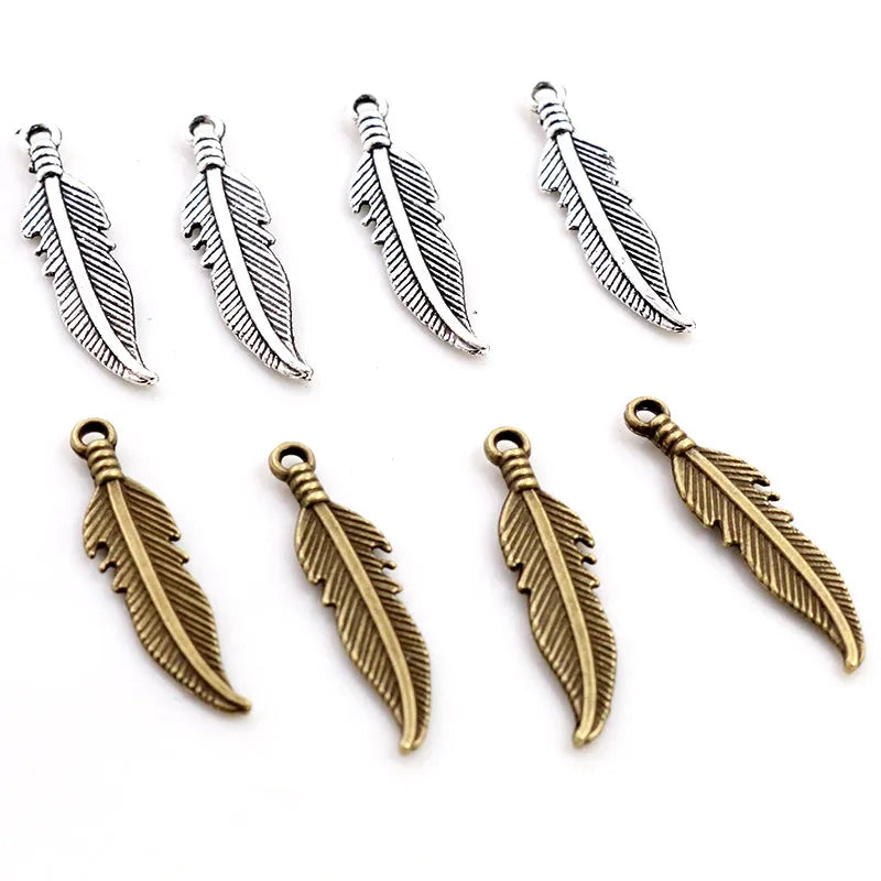 20pcs 27x7mm Antique Silver Plated Feather Charms Pendant DIT Jewelry Making Supplies Findings for Necklace Bracelet