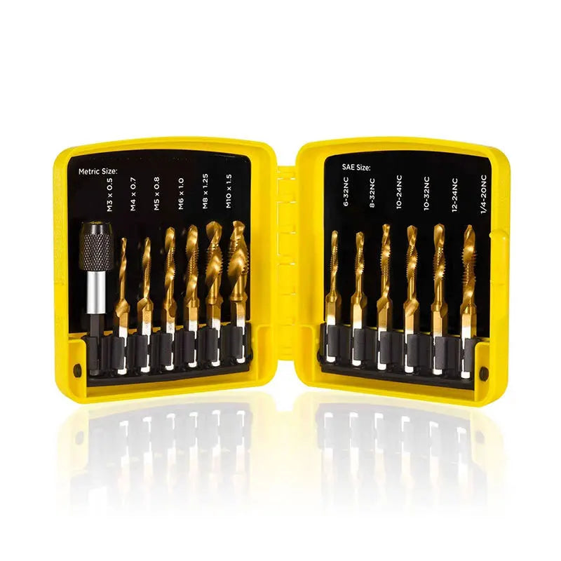 13Pcs Sprial Tap Trapano Combined Set High Quality Hss Bits Composite Combination Screw Tap Drill Bits
