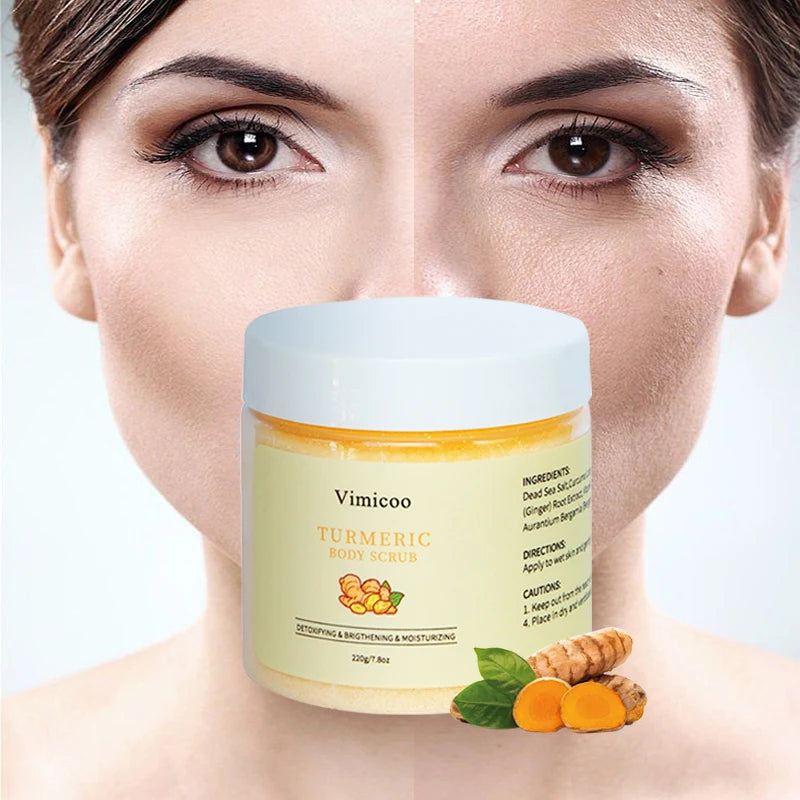 Private Label Turmeric Body Scrub 7.8 oz Sea Salt Butter Skin Care Pore Minimizing Exfoliating Bath Turmeric Body Sugar Scrub