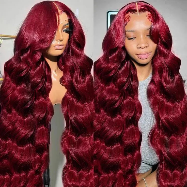 Customized Glueless Human Hair Wigs 13*4 Transparent Lace Frontal Wigs 99j Color Body Wave Vietnamese Human Raw Hair Deep Wave
