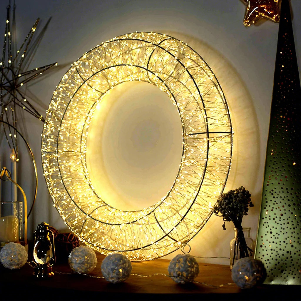 2022 New Felt Christmas Hanging Decoration Garland Painting Iron Wire 3D Ring Christmas Nativity Lights with 960L Warm Mini LED
