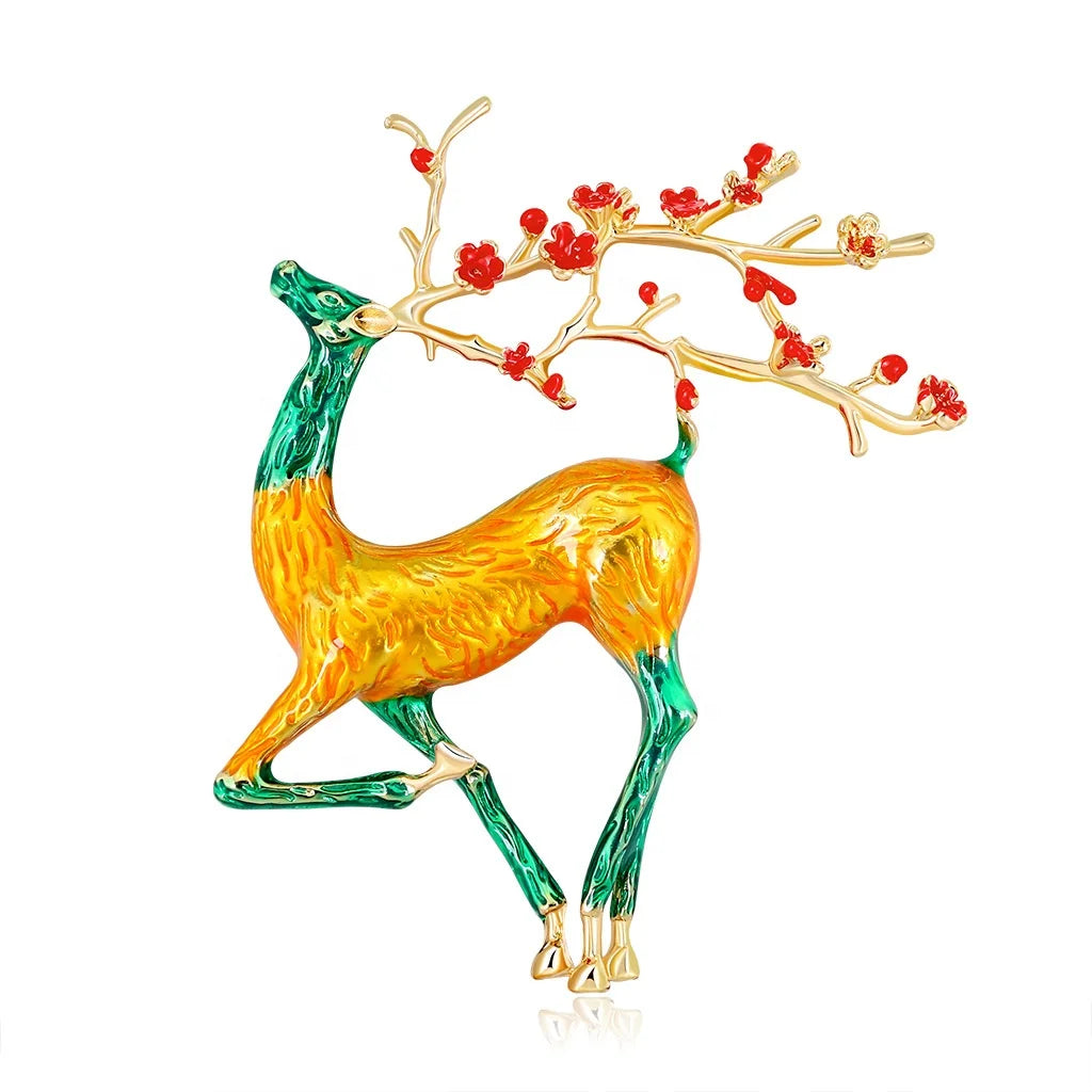 18k Gold Plated Personality Animal Design Jewelry Enamel Sika Deer Brooch