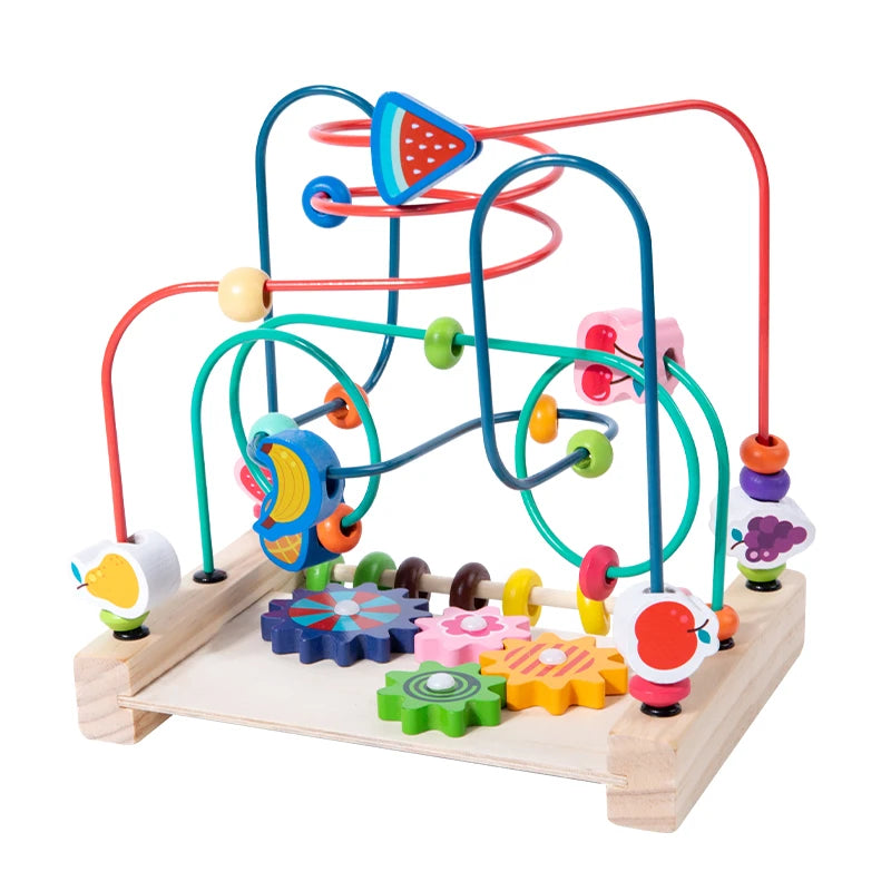 Montessori Wooden Baby Animal Fruits Slide Bead Maze Games Cognition Learning Educational Sensory Toys for Kids Boys Girls