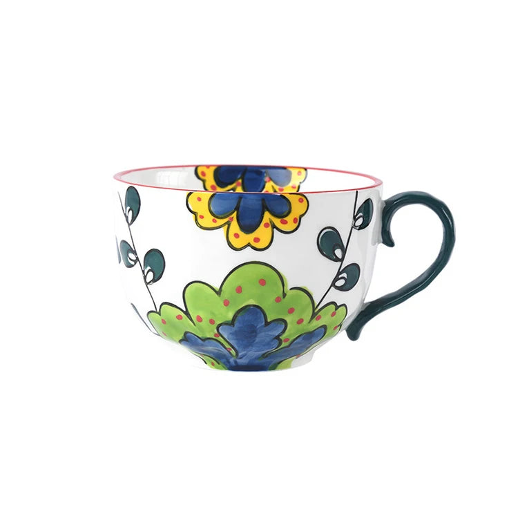 Online  Hot Sale Tea Coffee Hand Painted Underglaze Drinking Cute Oatmeal Breakfast Cup Ceramic Creative Milk Cup