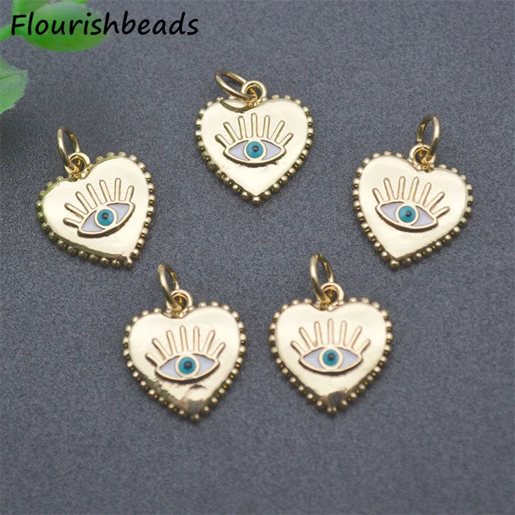 New Design Nickel Free Anti Fading Gold Plated Enamel 12x13mm Heart Eye Charms for Jewelry Earring Making