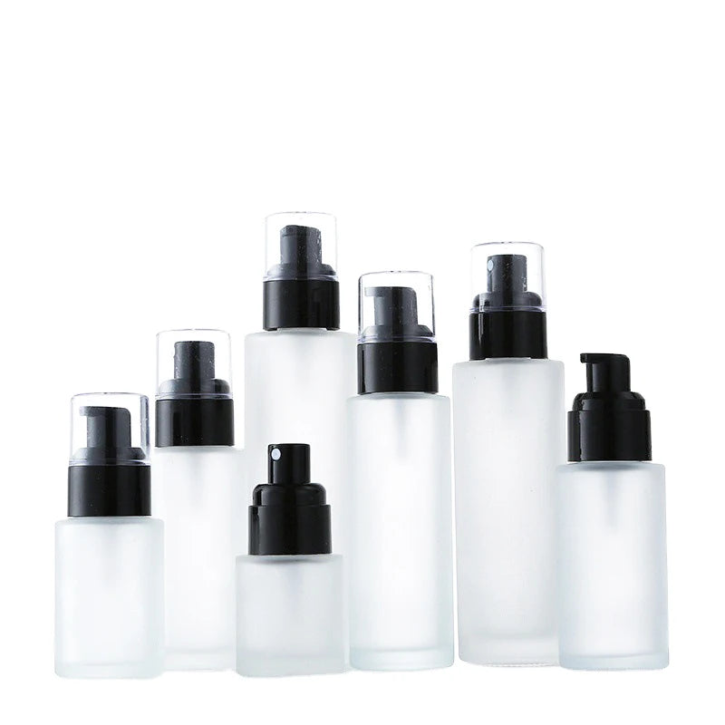 Wholesale Customized Empty Clear Frosted Glass Lotion Bottle Cosmetic Packaging Airless Pump Bottle