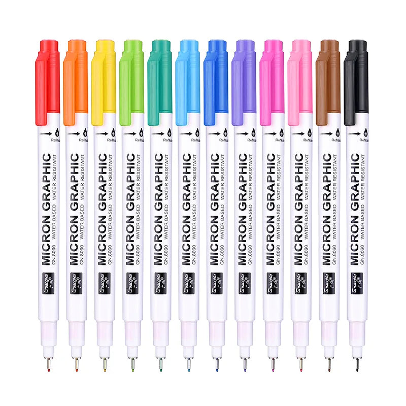 12 Colors Waterproof Micron Pen Replaceable Tip Fine Liner Colored Sketch Water Marker Pen for Manga