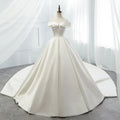 AL1092 2025 Summer Elegant Satin Wedding Dress New Style One-Shoulder Princess Fluffy Slim Simple Trailing with Lace Decoration