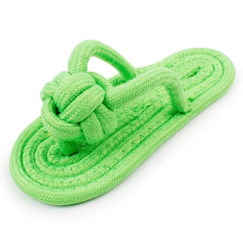 In Stock Pet Toys Candy Color Cotton Rope Woven slippers Pet Rope Knot Teeth Cleaning Teeth Cotton Rope slippers