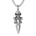 Men's Skeleton Stainless Steel Neck Chain with Sword and Christian Religion Cross Antique Fine Pendants & Charms Skull Jewelry
