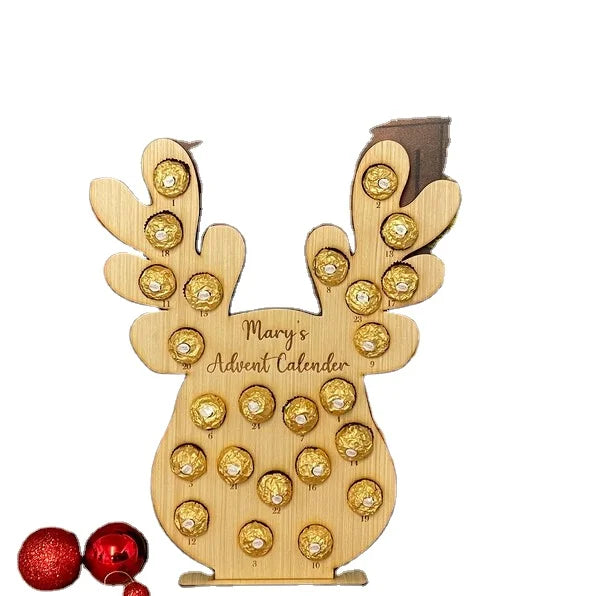 2024 Christmas Chocolate Holder Wooden Custom Christmas Theme Advent Countdown Calendar for XMAS Decoration